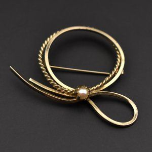 Elegant round brooch for women, pearl bow lapel brooch